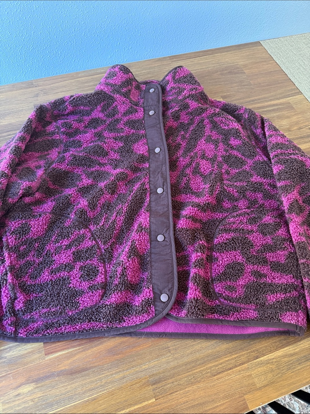 Zella Magenta and Brown Leopard-Print Teddy Jacket